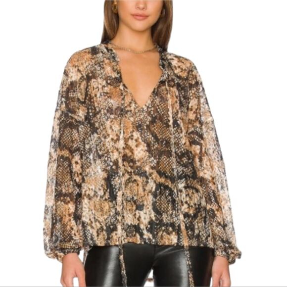 Free People Out For The Night Top / Snake Combo Tan Black blouse tops size small - Picture 2 of 13